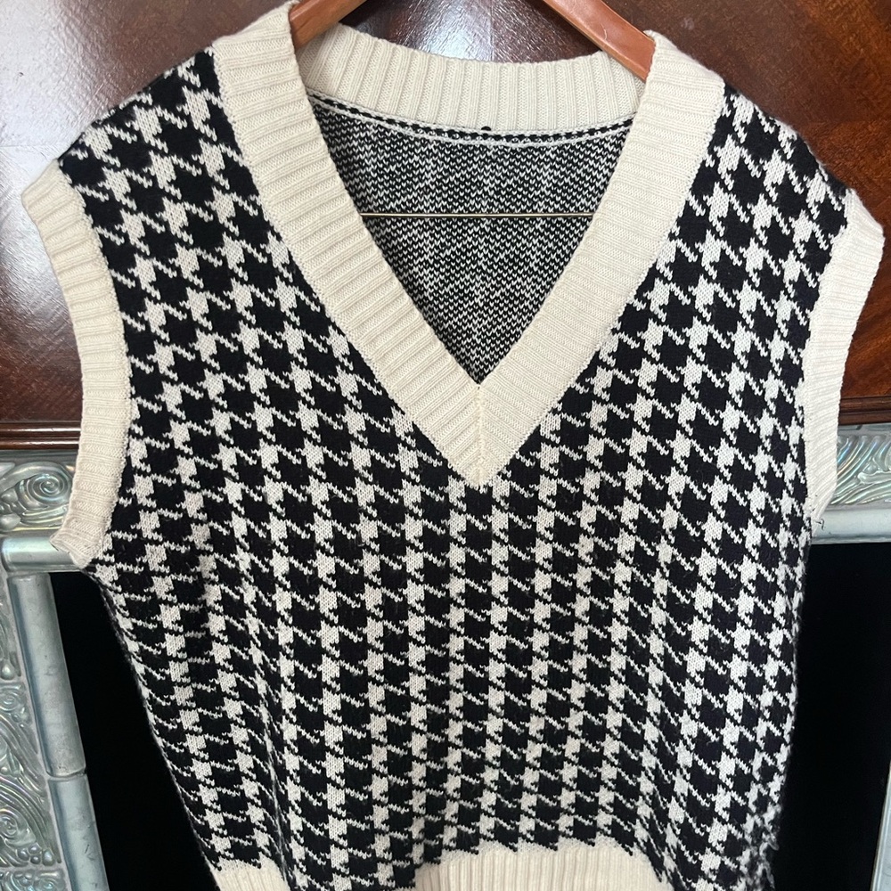 Black and White Houndstooth Sweater Vest